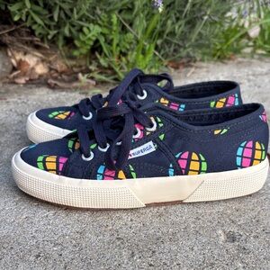 Superga Kids' Navy Sneakers with Colorful Globe Design.  Like New